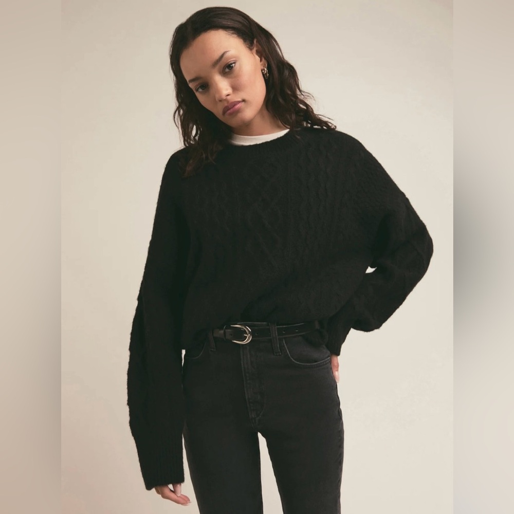 Favorite Daughter Black Cable Knit Sweater